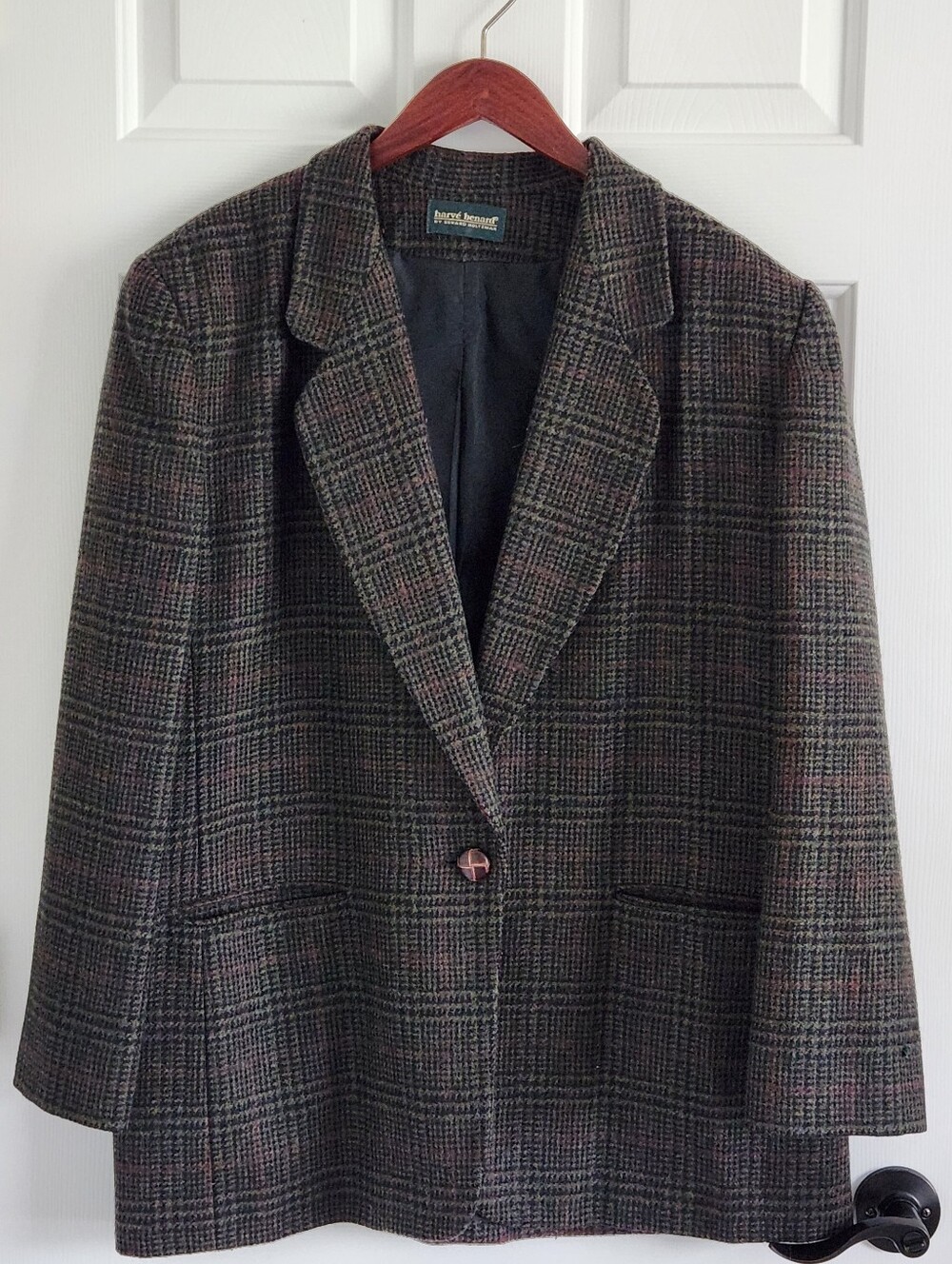 Harve Benard Men's Navy Gray Plaid Wool Sport Coat Vintage